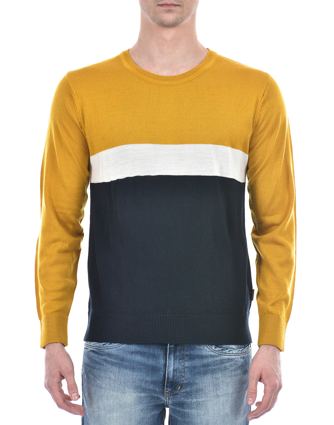 Numero Uno Men Color Block Mustard Sweater